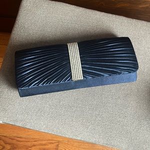 Navy blue and rhinestone clutch purse